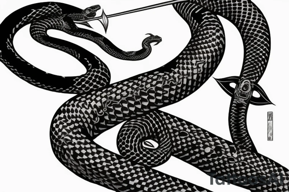 Flash Serpent enroulé autour d’un katana avant bras tattoo idea