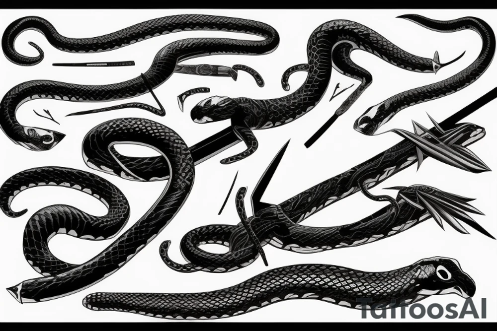 Flash Serpent enroulé autour d’un katana avant bras tattoo idea