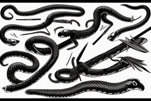 Flash Serpent enroulé autour d’un katana avant bras tattoo idea