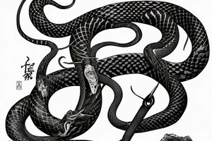 Flash Serpent enroulé autour d’un katana avant bras tattoo idea