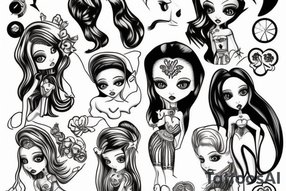 Planche de flash vierge Marie bratz tattoo idea