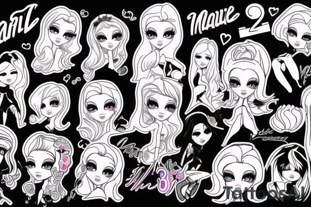 Planche de flash vierge Marie bratz tattoo idea