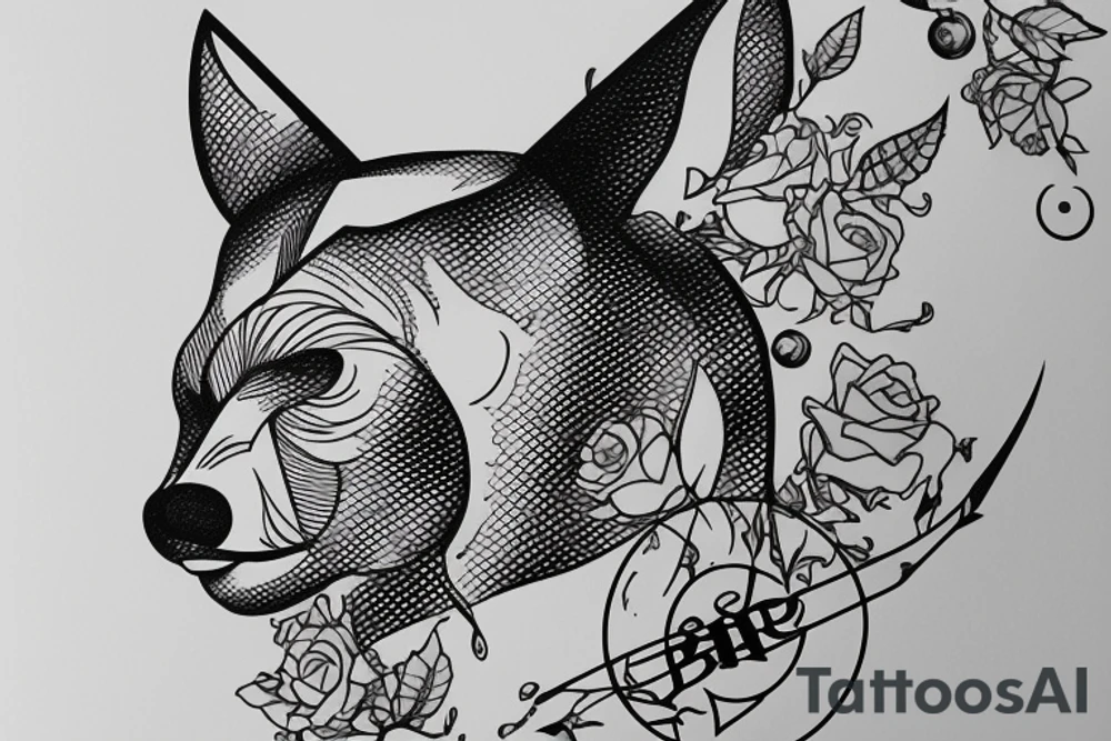 Thin lines that create classic design of golden ratio.  
Inside the empty space of graphic golden ratio are situated bat that is Bacardi logo 
realistic bear that holds in right paw wrench and in left baton tattoo idea