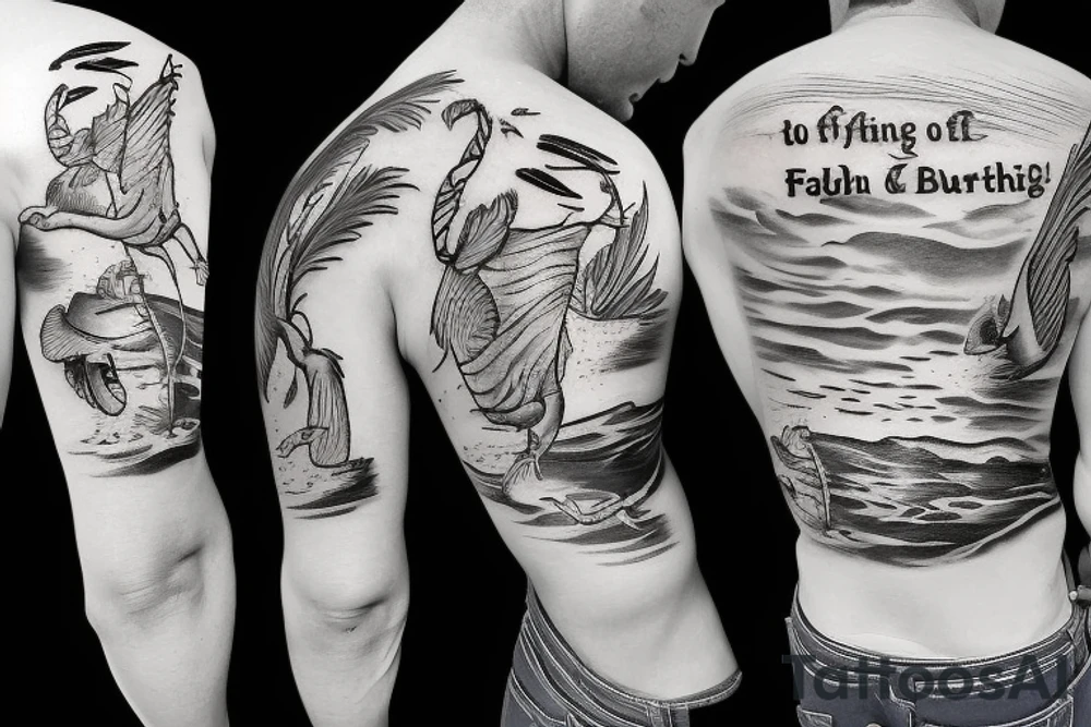 Father and two sons fishing on the beach. With bible verse tattoo idea