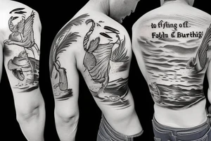 Father and two sons fishing on the beach. With bible verse tattoo idea