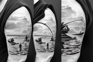 Father and two sons fishing on the beach tattoo idea