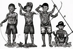 Father and two sons fishing on the beach tattoo idea