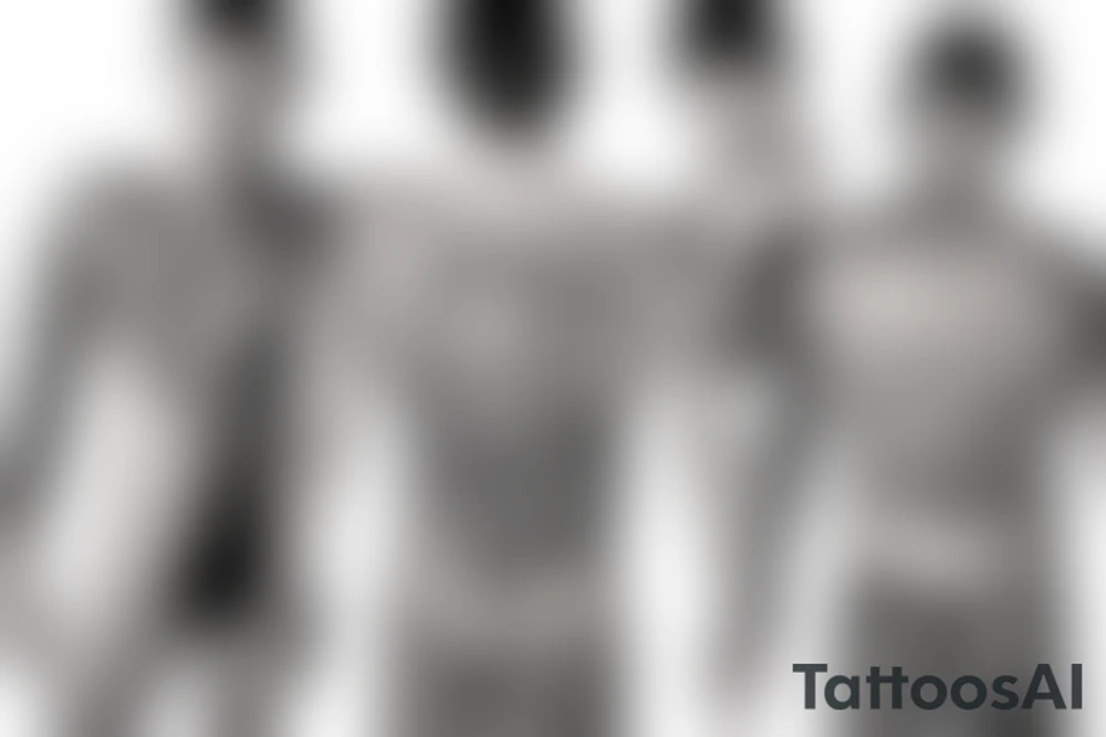 Father and two sons standing in water on the beach tattoo idea