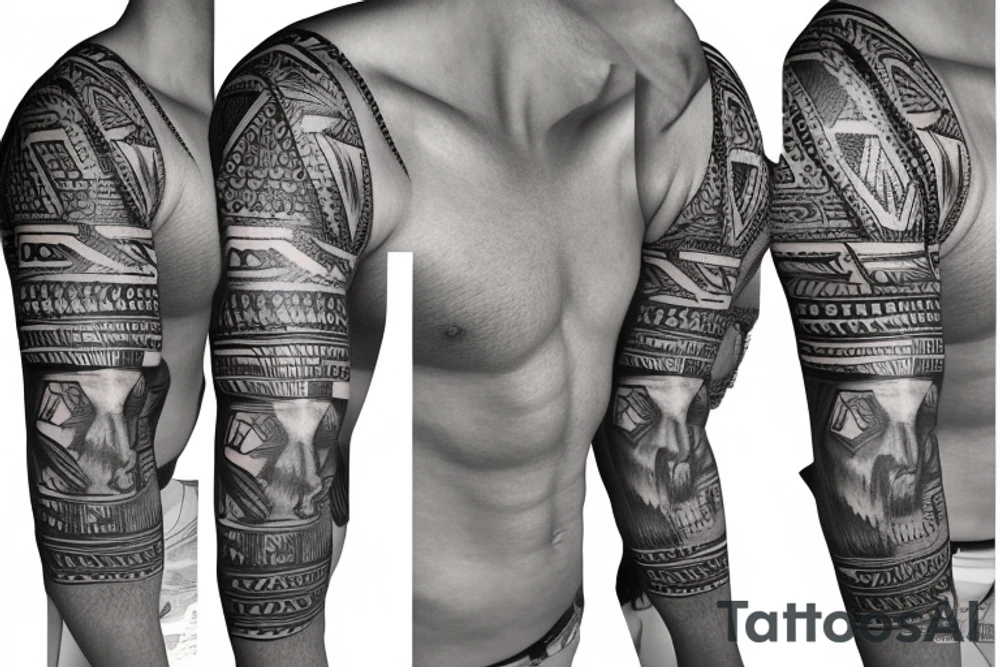 Aztec themed tattoo sleeve tattoo idea