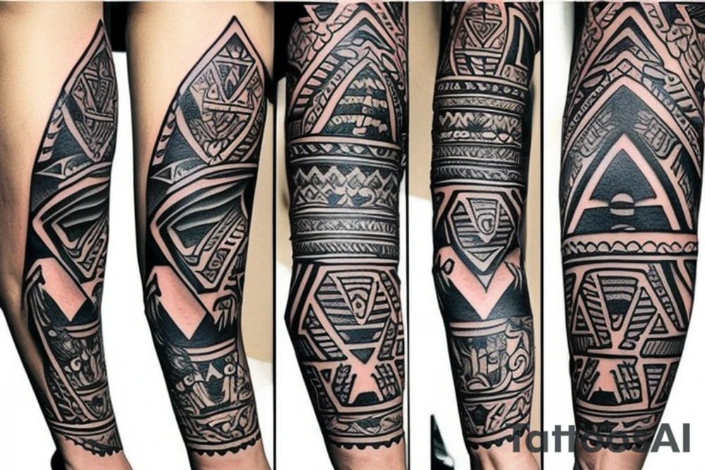 Aztec themed tattoo sleeve tattoo idea