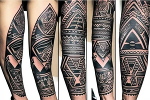 Aztec themed tattoo sleeve tattoo idea