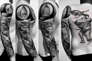 Father and two sons fishing on beach tattoo idea