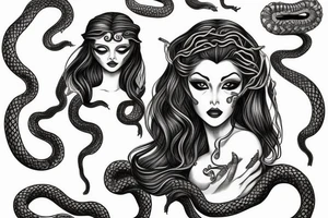 Beautiful Medusa with snakey hair for a sternum piece tattoo idea