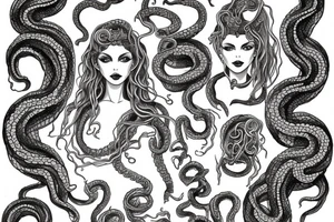 Beautiful Medusa with snakey hair for a sternum piece tattoo idea