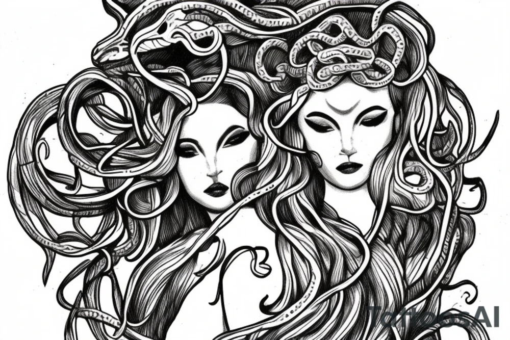 beautiful medusa centred for a female sternum piece tattoo idea