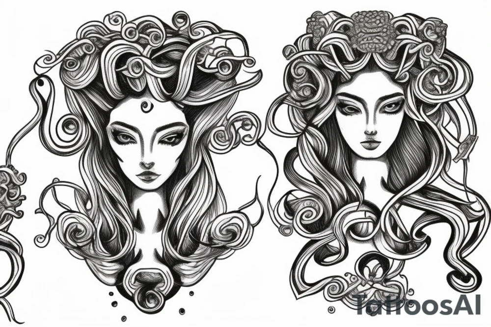 beautiful medusa centred for a female sternum piece tattoo idea