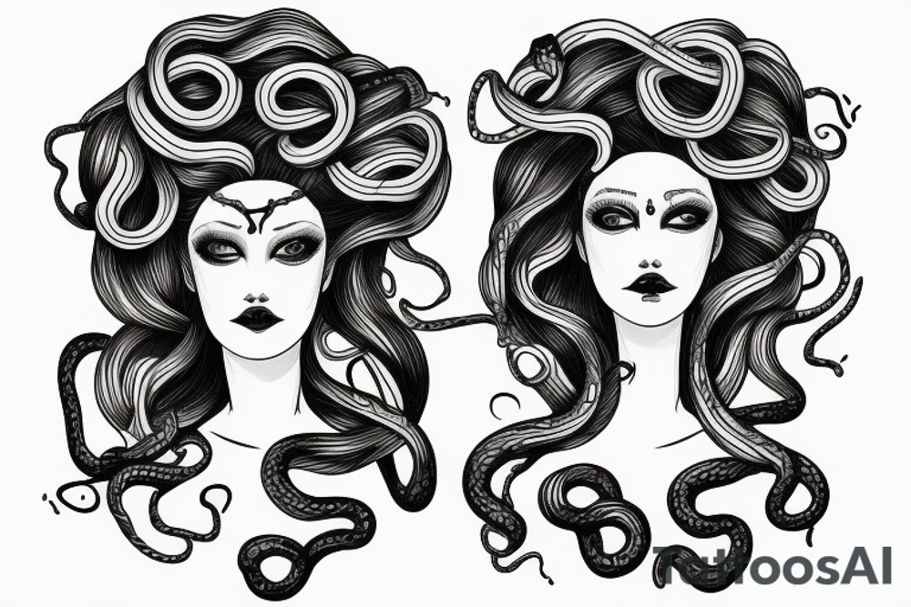 beautiful medusa with snake hair 
centred for a female sternum piece tattoo idea