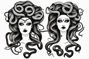 beautiful medusa with snake hair 
centred for a female sternum piece tattoo idea