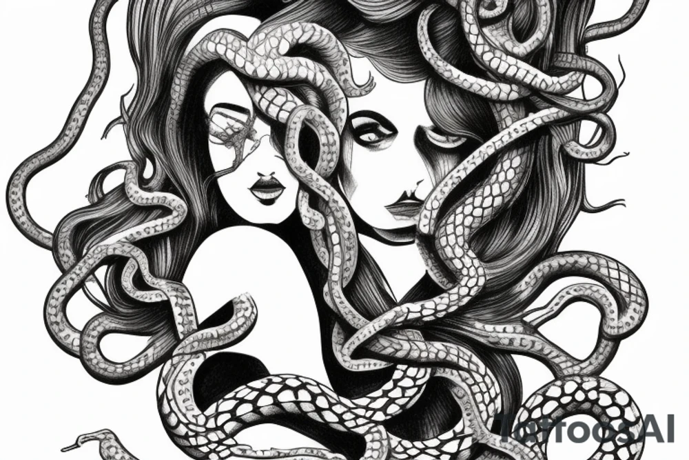 beautiful medusa with snake hair
centred for a female sternum piece tattoo idea