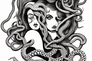 beautiful medusa with snake hair 
centred for a female sternum piece tattoo idea