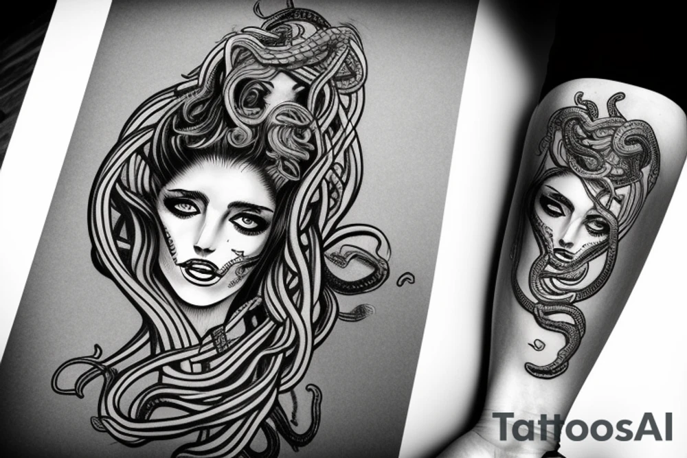 beautiful medusa with snake hair tattoo idea
