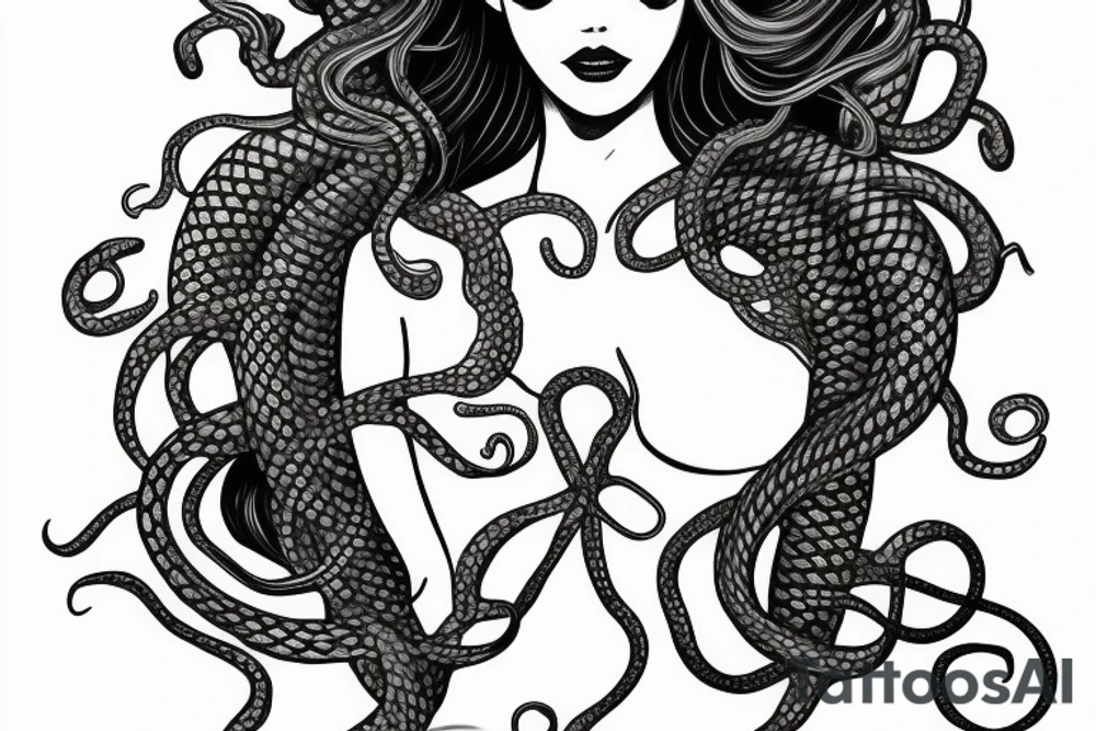 beautiful medusa with snake hair for female sternum tattoo idea