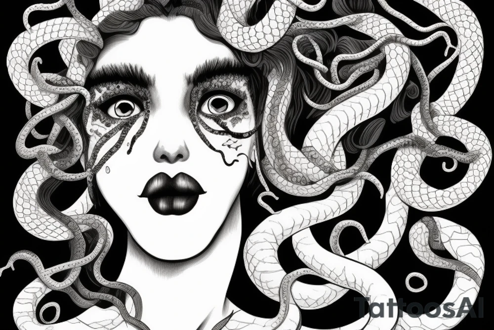 beautiful medusa with snake hair for female sternum tattoo idea