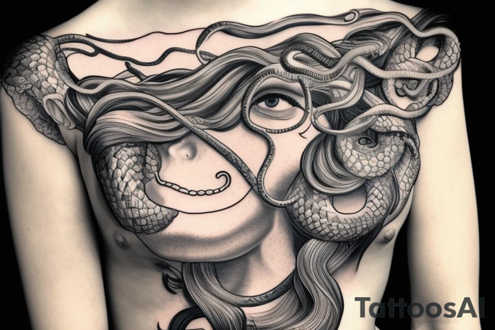 beautiful medusa with snake hair for female sternum tattoo idea