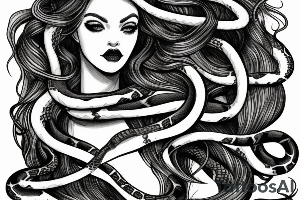 beautiful medusa with snake hair for female sternum tattoo idea