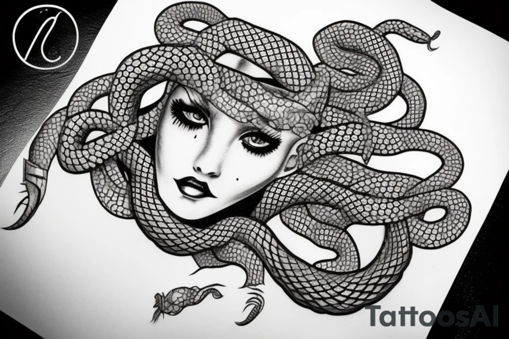 beautiful medusa with snake hair for female sternum tattoo idea