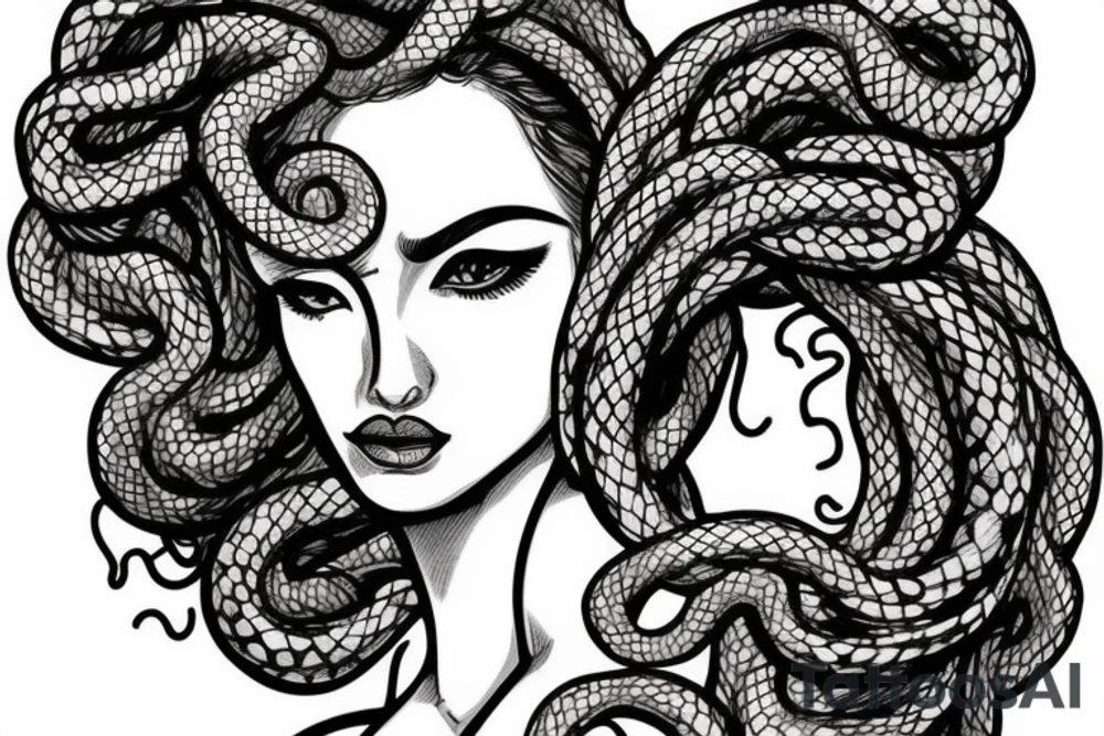 beautiful greek style medusa with snake hair for female sternum tattoo idea