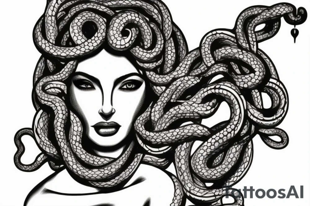 beautiful greek style medusa with snake hair for female sternum tattoo idea