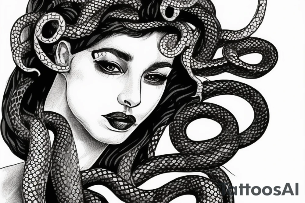 beautiful greek style medusa with snake hair for female sternum tattoo idea