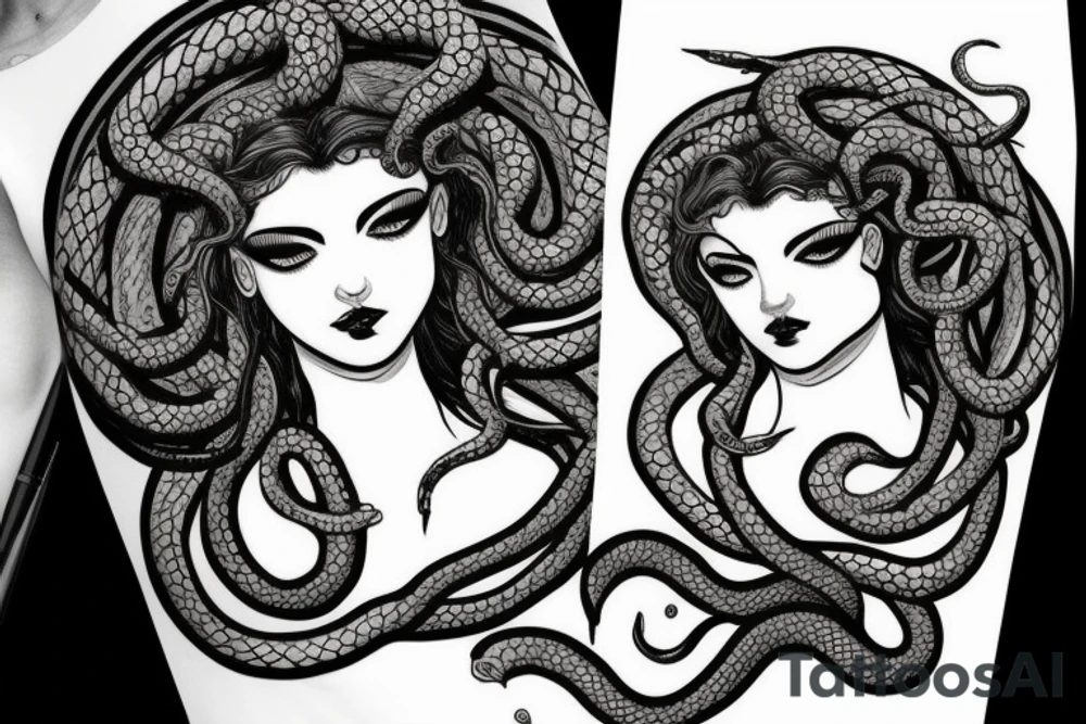 beautiful greek style medusa with snake hair for female sternum tattoo idea