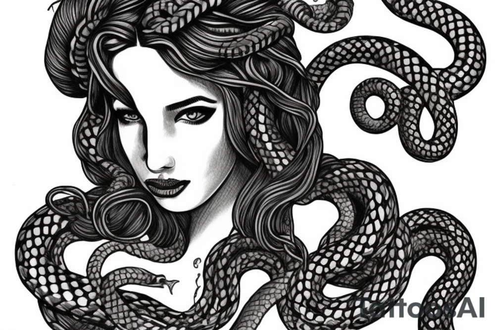 beautiful greek style medusa with snake hair for female sternum tattoo idea