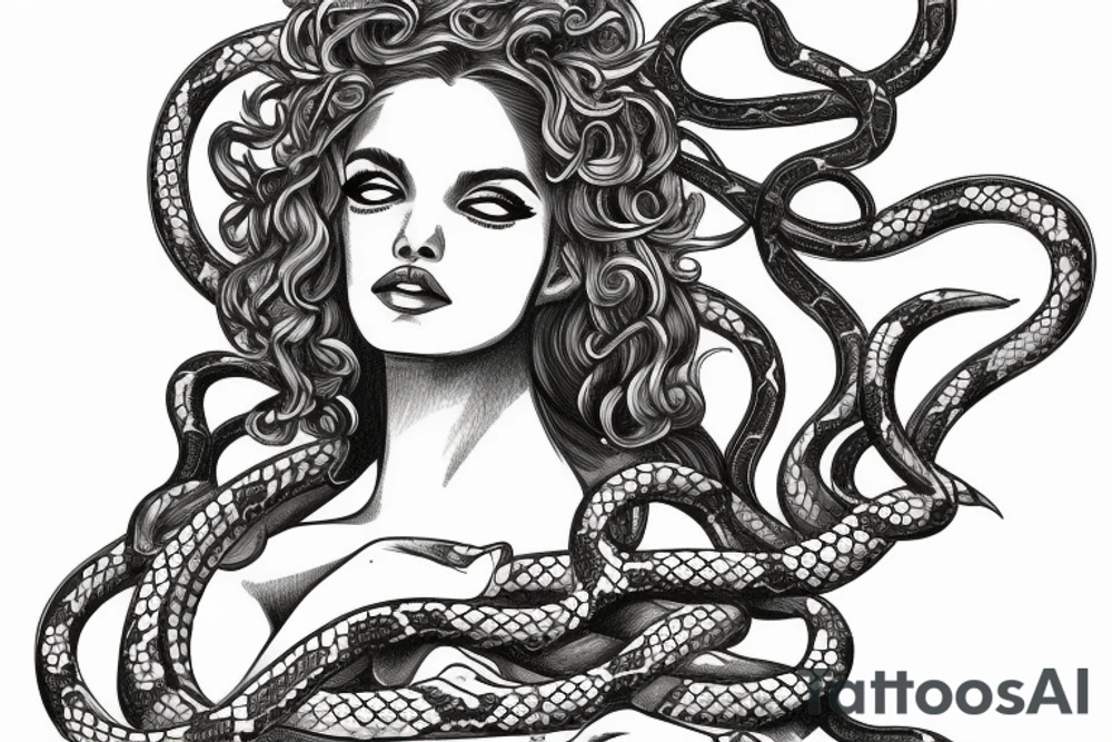 beautiful greek style medusa with snake hair for female sternum tattoo idea