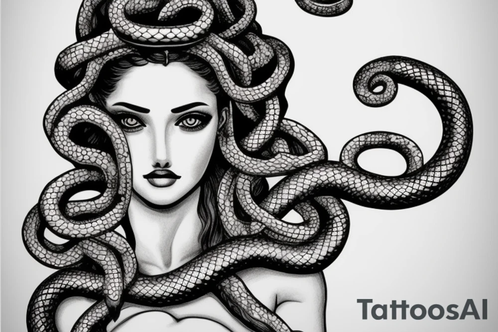 beautiful greek style medusa with snake hair for female sternum tattoo idea