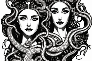 beautiful greek style medusa with snake hair and skulls  for female sternum tattoo idea