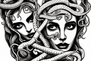 beautiful greek style medusa with snake hair and skulls  for female sternum tattoo idea