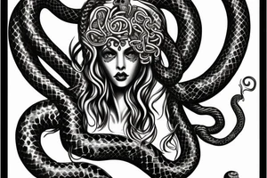 beautiful greek style medusa with snake hair and skulls  for female sternum tattoo idea