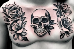 skull and candle female chest piece tattoo idea