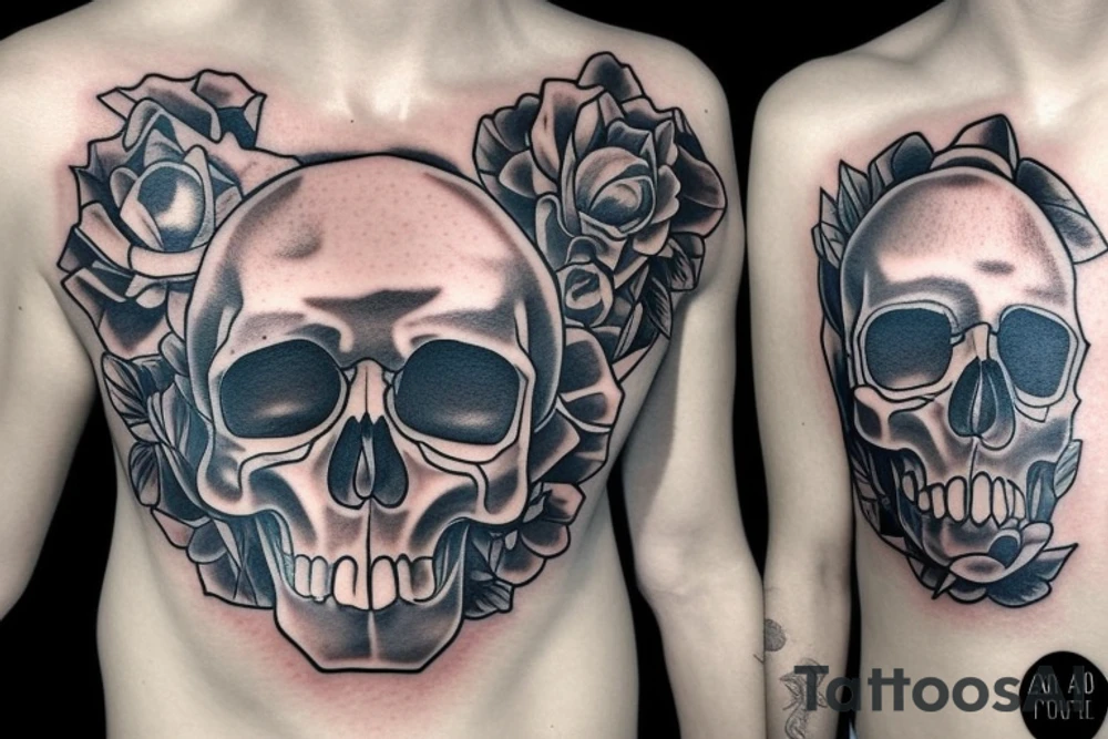 skull and candle chest piece female tattoo idea
