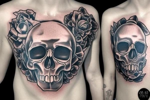 skull and candle chest piece female tattoo idea