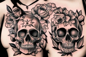 skull and candle chest piece female tattoo idea
