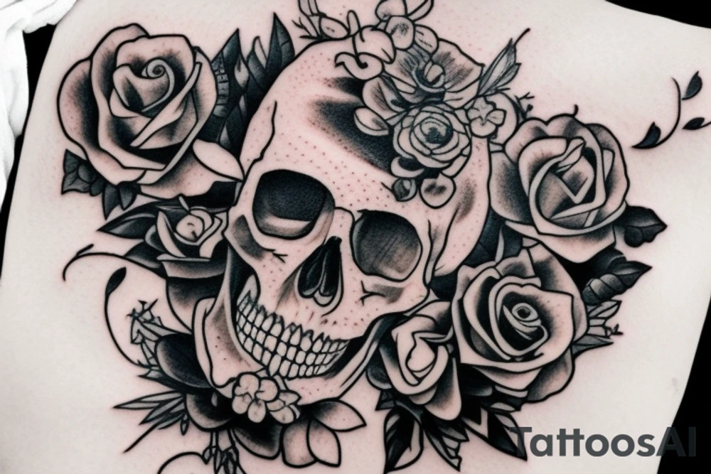 skull and candle chest piece female unblurred tattoo idea