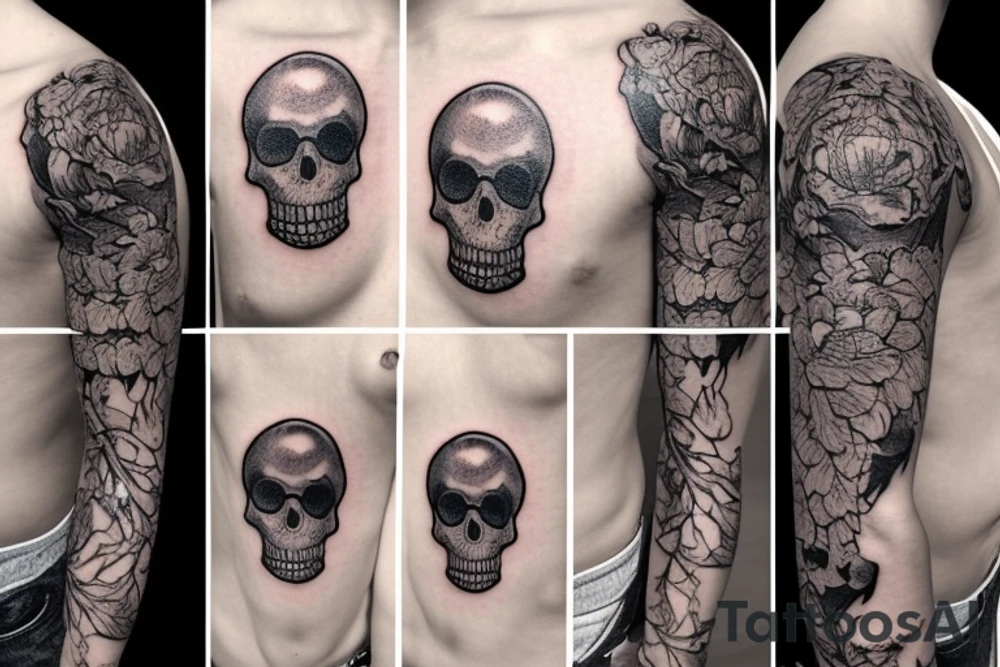 skull and candle chest piece female unblurred tattoo idea