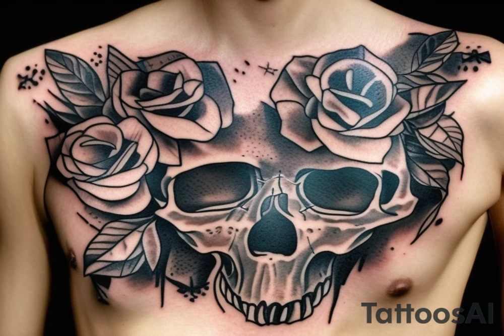 skull and candle chest piece female unblurred tattoo idea
