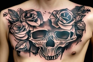 skull and candle chest piece female unblurred tattoo idea