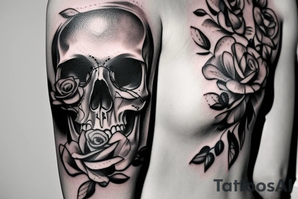 skull and candle chest piece female unblurred tattoo idea
