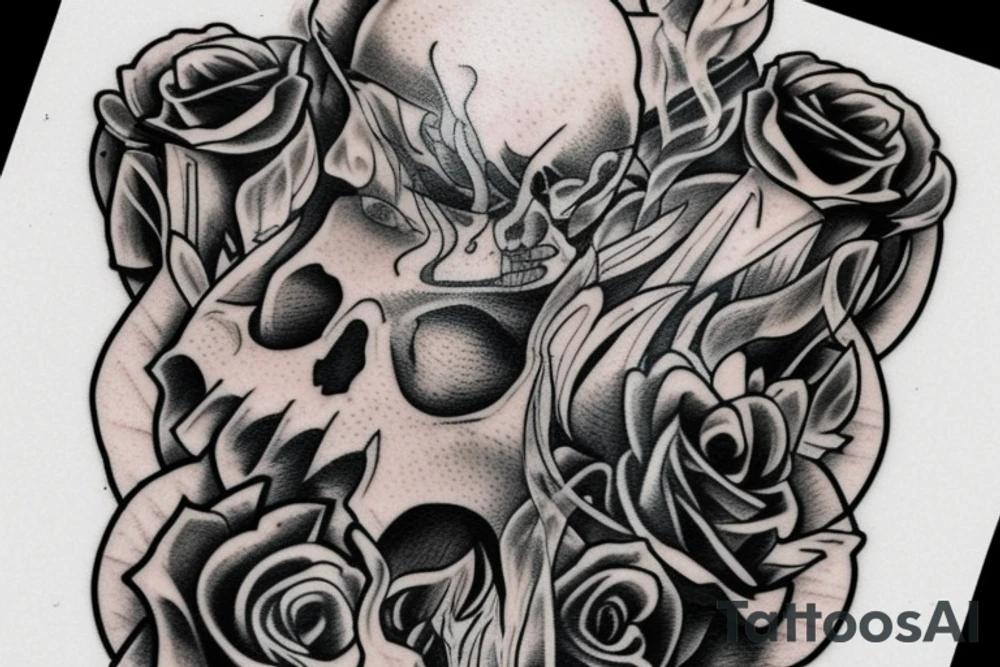 skull and candle chest piece female unblurred tattoo idea